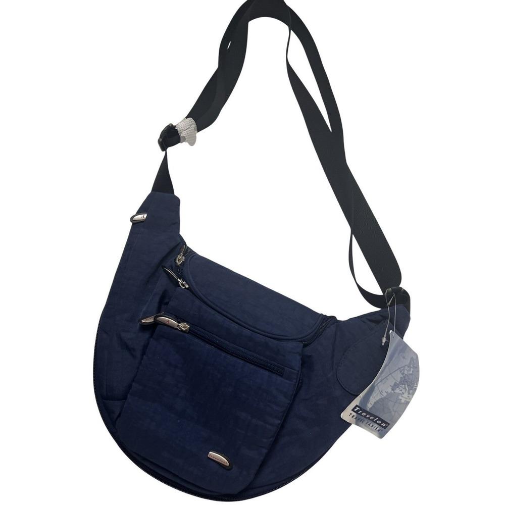 TRAVELON Navy Blue Hobo Multiple Pockets Crossbody Bag, Wallet Slot 13 X 10